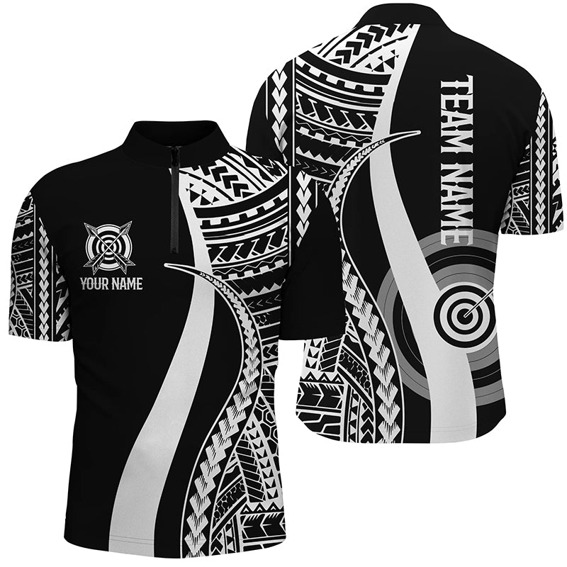 Custom Black White Tribal Pattern Archery Men Quarter-Zip Shirts, Archery Game Shirts Idea TDM0647