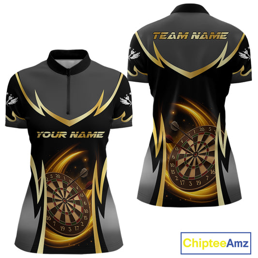 Gold Dartboard Lightning Darts Polo & 1/4 Zip Custom Darts Shirt For Women, Darts Team Jersey TDM5334