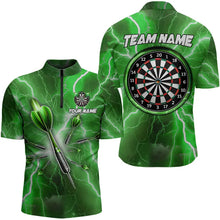 Load image into Gallery viewer, Green Thunder Lightning 3D Women Darts Polo &amp; Quarter Zip Custom Dart Shirts For Men Dart Jerseys TDM3338