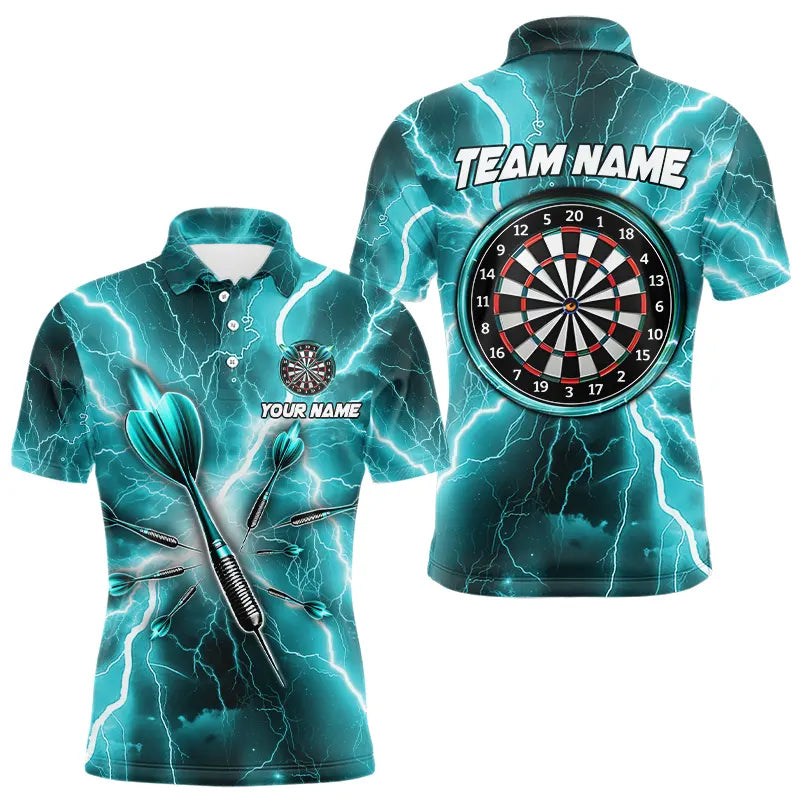 Turquoise Thunder Lightning 3D Men Darts Polo & Quarter Zip Custom Dart Shirt For Men Dart Jersey TDM3339
