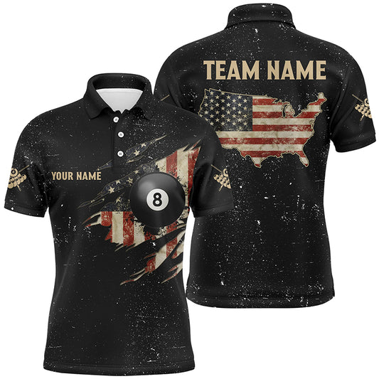 Personalized Grunge Retro USA Flag Billiard Men Polo Shirts, Patriotic Billiard Jerseys Uniform TDM1156