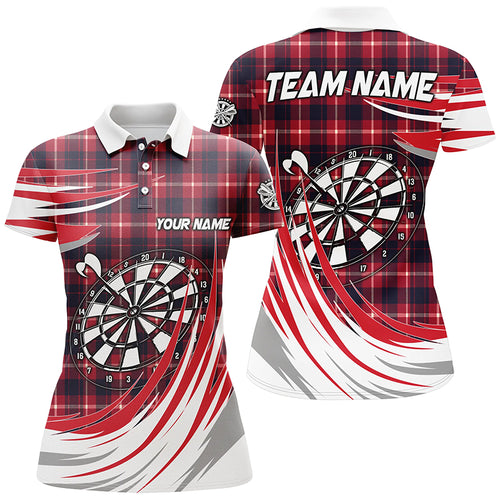 Personalized Red Darts Board Plaid Pattern Women Darts Polo Shirts Custom Darts Team Jersey Attire TDM1537