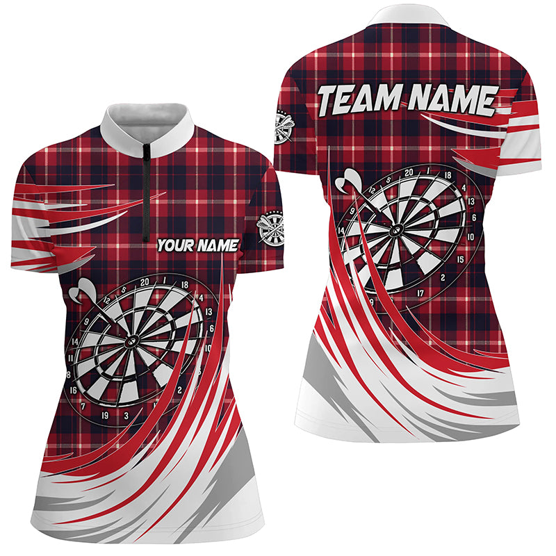 Personalized Red Darts Board Plaid Women Darts Quarter-Zip Shirts Custom Darts Team Jersey TDM1537