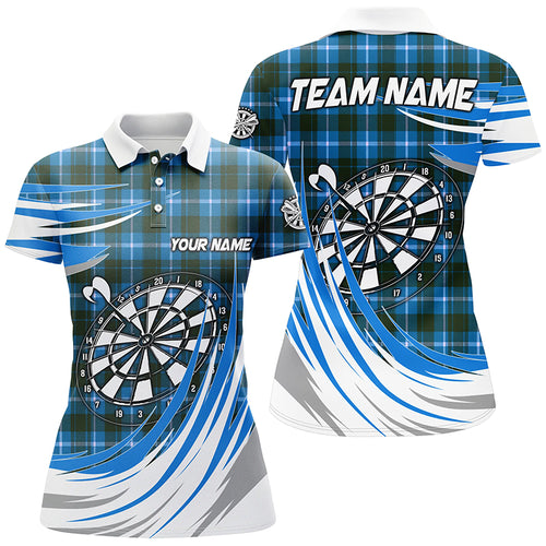 Personalized Blue Darts Board Plaid Pattern Women Darts Shirts Custom Darts Team Jersey Attire TDM1538