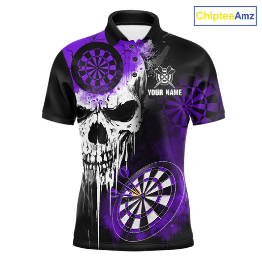 Personalized Purple Grunge Skull Darts Shirt For Men Custom Darts Jersey Team Polo & 1/4 Zip TDM6431