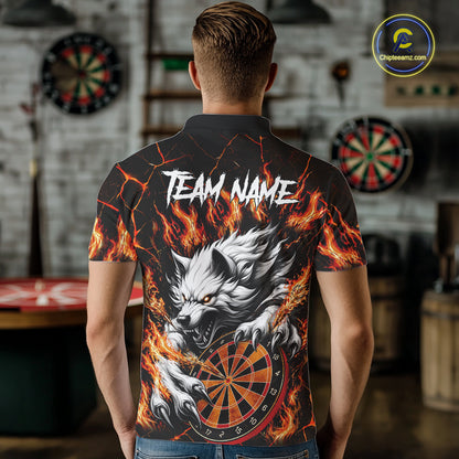 Custom Orange Dartboard Wolf Darts Shirt For Men, Fire Darts Team Jersey Polo & Quarter Zip TDM6433