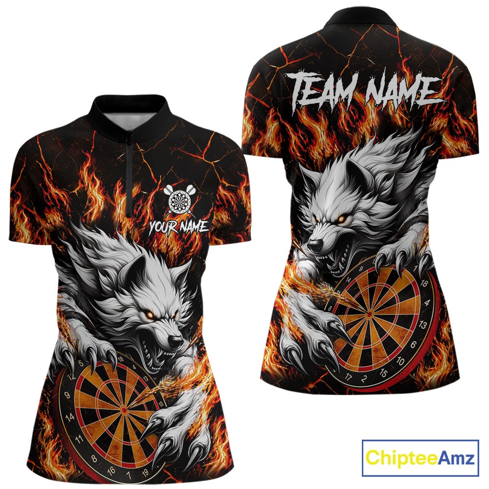 Custom Orange Dartboard Wolf Darts Shirt For Women, Fire Darts Team Jersey Polo & Quarter Zip TDM6433