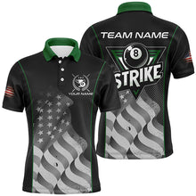 Load image into Gallery viewer, Retro American Flag Strike 8 Ball Billiard Shirts For Men Custom Patriotic Billiard Jerseys |Green TDM2115