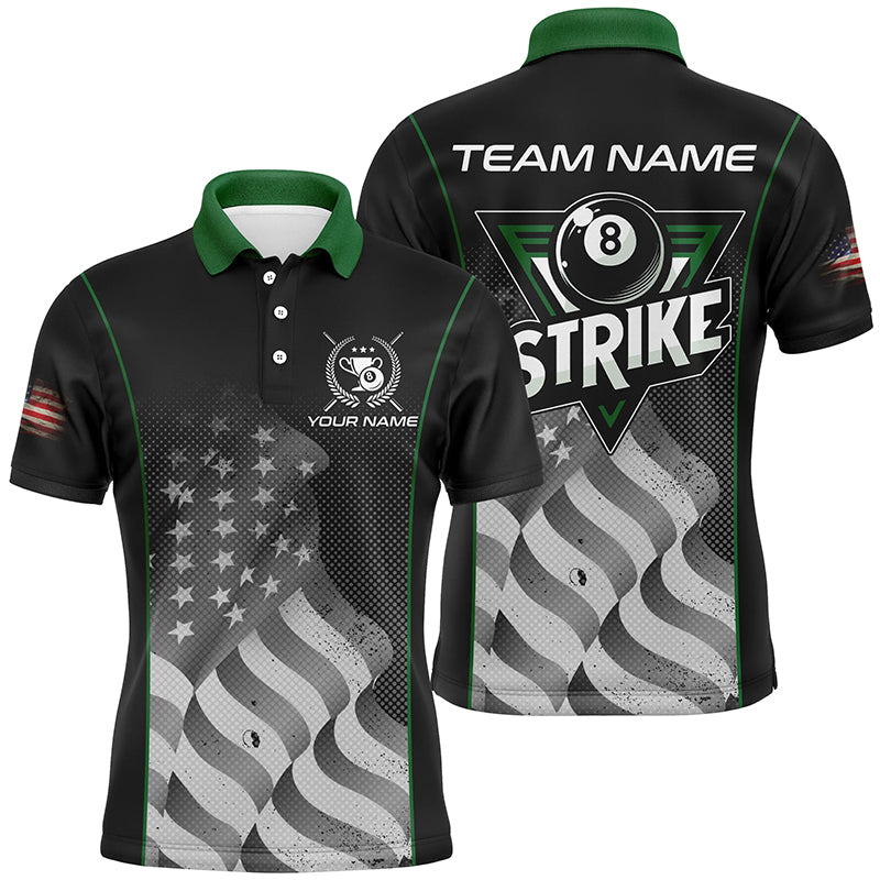 Retro American Flag Strike 8 Ball Billiard Shirts For Men Custom Patriotic Billiard Jerseys |Green TDM2115