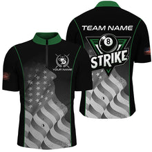 Load image into Gallery viewer, Retro American Flag Strike 8 Ball Billiard Shirts For Men Custom Patriotic Billiard Jerseys |Green TDM2115