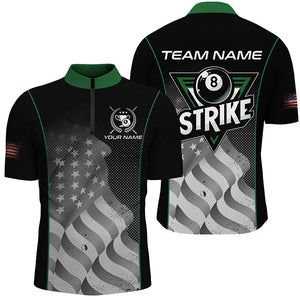 Retro American Flag Strike 8 Ball Billiard Shirts For Men Custom Patriotic Billiard Jerseys |Green TDM2115