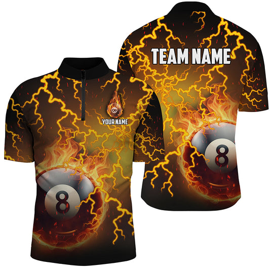 Personalized Fire 8 Ball Pool Thunder Billiard Shirts For Men, Flame Billiard Jerseys | Yellow TDM2375