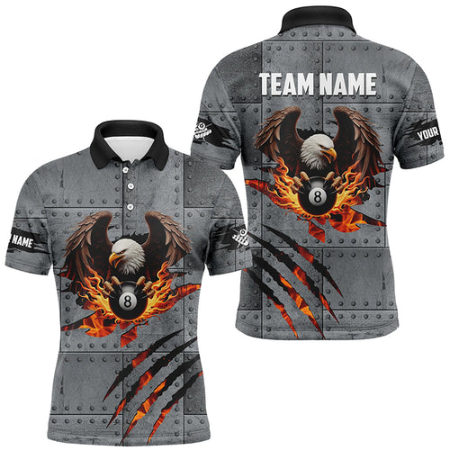 Personalized Eagle 8 Ball Fire Billiard Polo, 1/4 Zip Shirts For Men, 8 Ball Pool Billiard Jerseys TDM2376