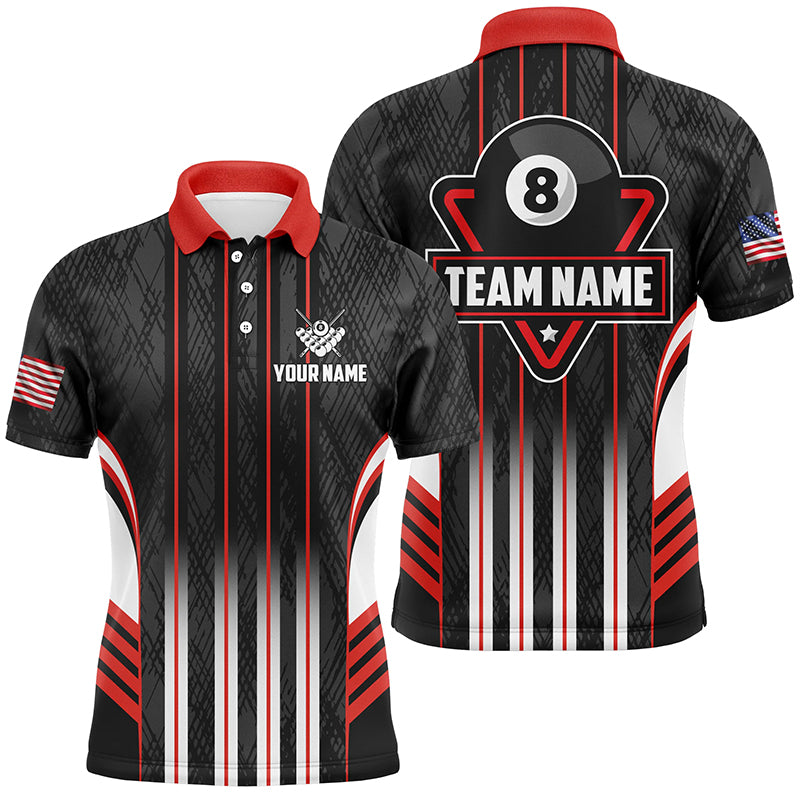 Personalized Red 8 Ball Pool Billiard Jerseys For Men, Billiard League Team Polo & 1/4 Zip Shirts TDM2862