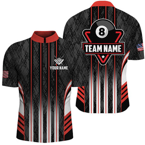 Personalized Red 8 Ball Pool Billiard Jerseys For Men, Billiard League Team Polo & 1/4 Zip Shirts TDM2862