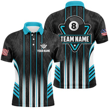 Load image into Gallery viewer, Personalized Blue 8 Ball Pool Billiard Jerseys For Men, Billiard League Team Polo &amp; 1/4 Zip Shirts TDM2863