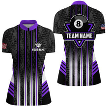 Load image into Gallery viewer, Personalized Purple 8 Ball Pool Billiard Jerseys For Women, Billiard League Team Polo &amp; 1/4 Zip Shirt TDM2864