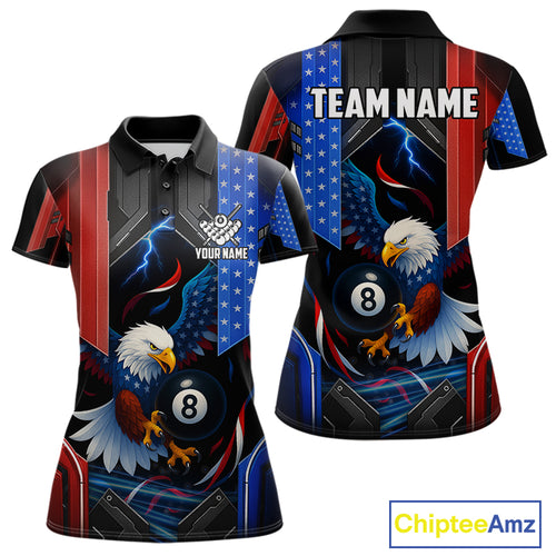 American Flag Eagle 8 Ball Billiard Polo & 1/4 Zip For Women Custom Billiard Jersey, Pool Team Shirt TDM5112