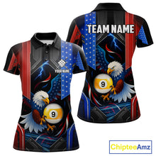 Load image into Gallery viewer, American Flag Eagle 9 Ball Billiard Polo &amp; 1/4 Zip For Women Custom Billiard Jersey, Pool Team Shirt TDM5113