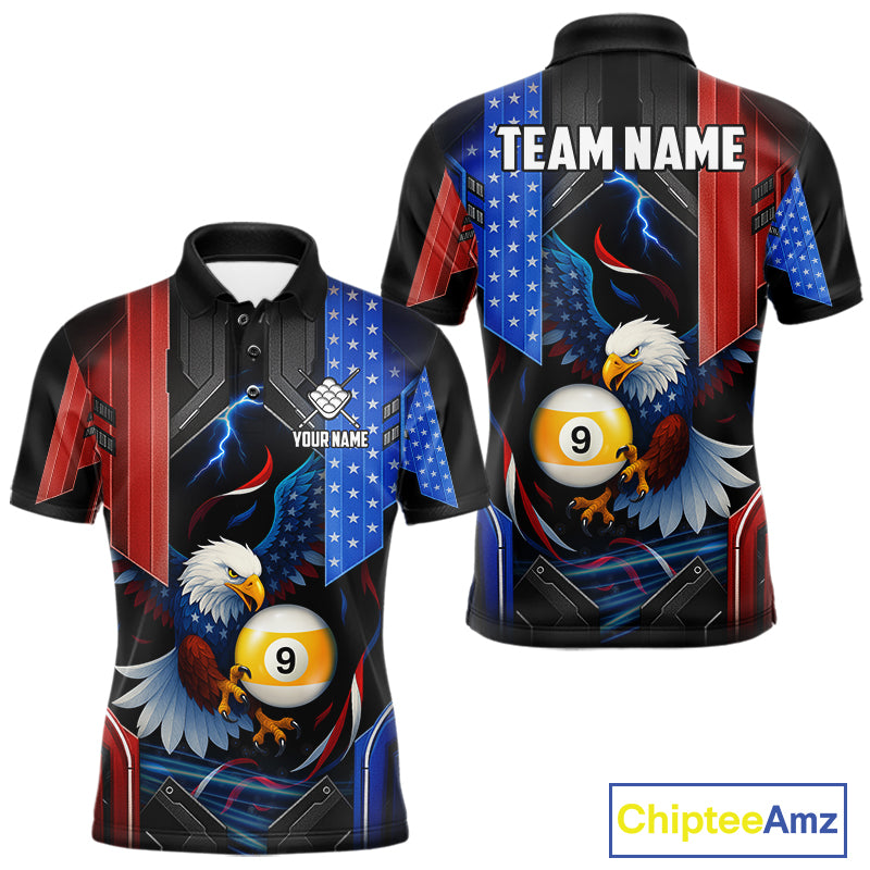 American Flag Eagle 9 Ball Billiard Polo & 1/4 Zip For Men Custom Billiard Jersey, Pool Team Shirt TDM5113