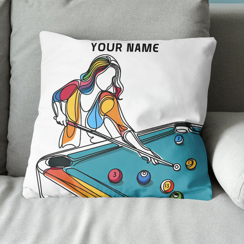 Multicolor Continuous Line Funny Players Billiards Custom White Pillows TDM0822