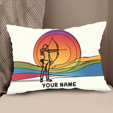 Load image into Gallery viewer, Multicolor Continuous Line Funny Player Archery Custom Name White Pillow TDM0825