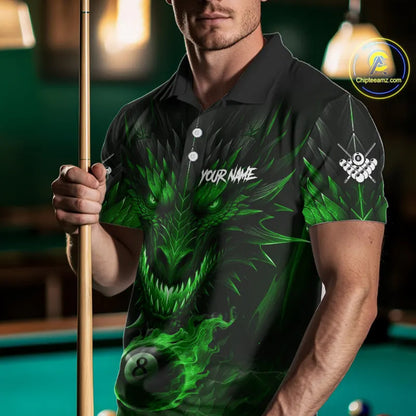 Personalized Dragon 8 Ball Fire Flame 3D Billiard Shirt For Men, Billiard League Team Jersey|Green TDM5594