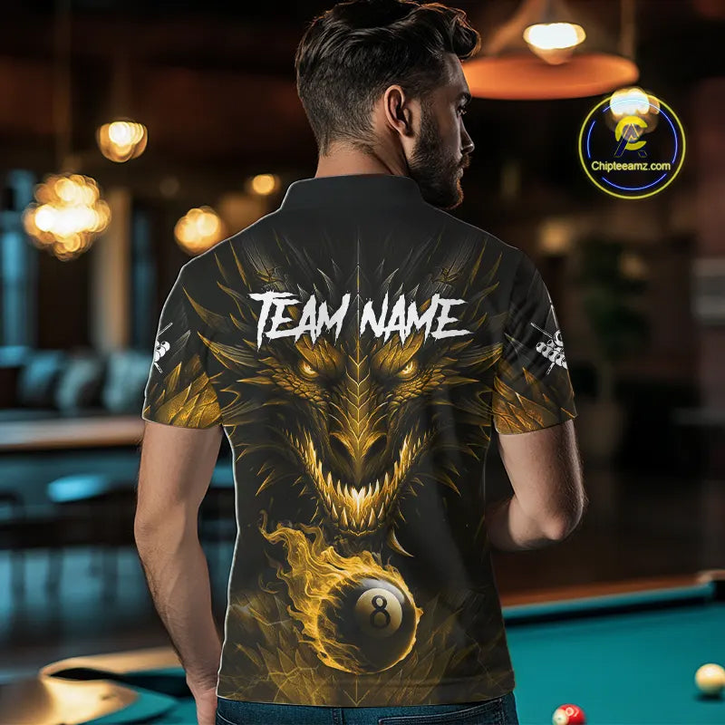 Personalized Dragon 8 Ball Fire Flame 3D Billiard Shirt For Men, Billiard League Team Jersey|Yellow TDM5595