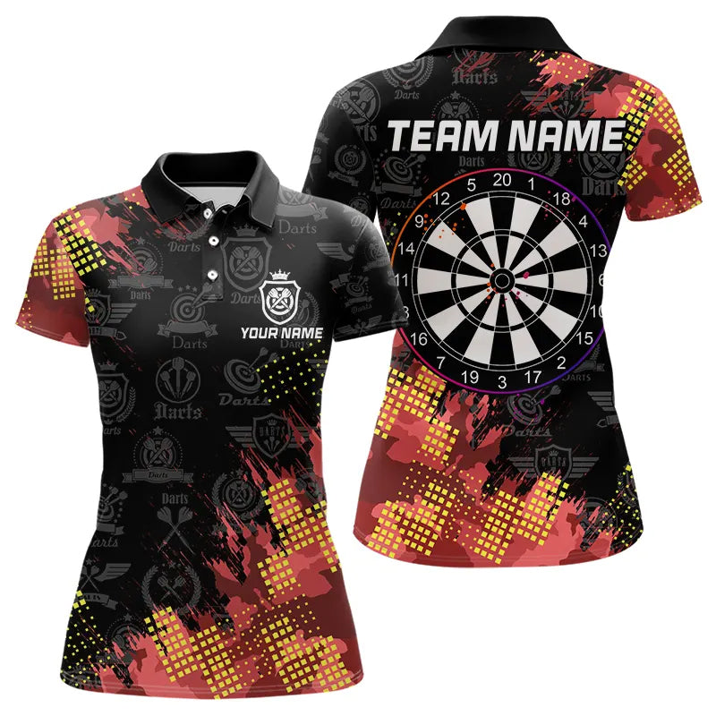 Grunge Red Yellow Dart Shirt With Pocket Option For Women Custom Darts Jerseys TDM3506