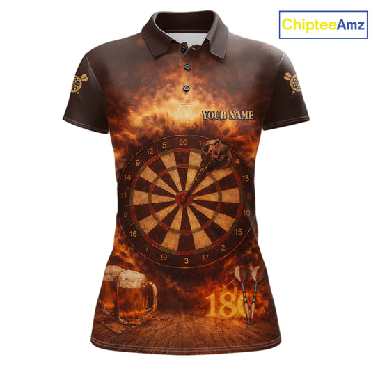 Personalized Fire Flaming Dartboard Beer Darts Polo & 1/4 Zip For Women Custom Darts Team Jersey TDM5827