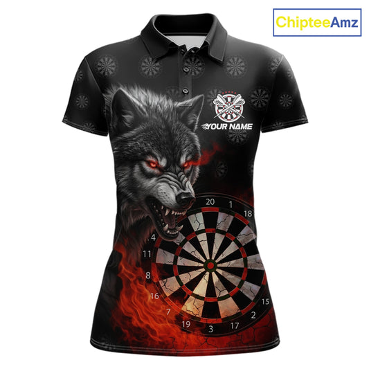 Black And Red Flaming Wolf Darts Polo & Quarter Zip For Women Custom Darts Team Jersey TDM5830