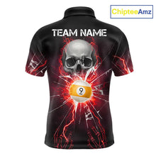 Load image into Gallery viewer, Red 8 Ball &amp; 9 Ball Skull Billiard Shirt For Men Custom Glass Break Pool Team Jersey Polo, 1/4 Zip TDM5973
