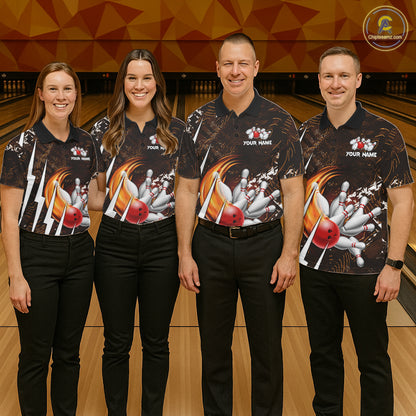 Personalized Skull Bowling Jersey For Men Custom Bowling Team Shirt Polo & Quarter Zip | Orange TDM6205