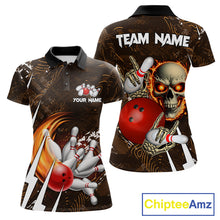 Load image into Gallery viewer, Personalized Skull Bowling Jersey For Women Custom Bowling Team Shirt Polo &amp; Quarter Zip | Orange TDM6205