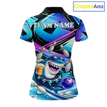 Load image into Gallery viewer, Blue Funny Shark Graffiti Bowling Shirts For Women, Best Bowling Team Jersey Polo &amp; Quarter Zip TDM6209