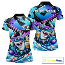 Load image into Gallery viewer, Blue Funny Shark Graffiti Bowling Shirts For Women, Best Bowling Team Jersey Polo &amp; Quarter Zip TDM6209