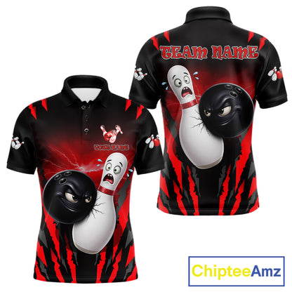 Funny Bowling Ball Custom Black And Red Bowling Shirt For Men, Bowling Team Jersey Polo & 1/4 Zip TDM6210