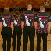 Load image into Gallery viewer, Funny Bowling Ball Custom Black And Red Bowling Shirt For Men, Bowling Team Jersey Polo &amp; 1/4 Zip TDM6210