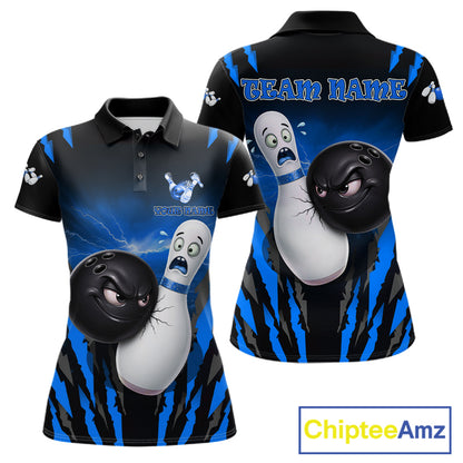 Funny Bowling Ball Custom Black And Blue Bowling Shirt For Women, Bowling Team Jersey Polo & 1/4 Zip TDM6211