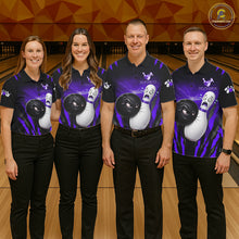 Load image into Gallery viewer, Funny Bowling Ball Custom Black And Purple Women's Bowling Shirt, Bowling Team Jersey Polo &amp; 1/4 Zip TDM6212