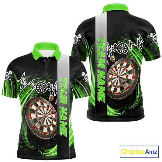 Personalized Green Swirl Heartbeat Darts Shirt For Men Custom Darts Jersey Team Polo & 1/4 Zip TDM6214
