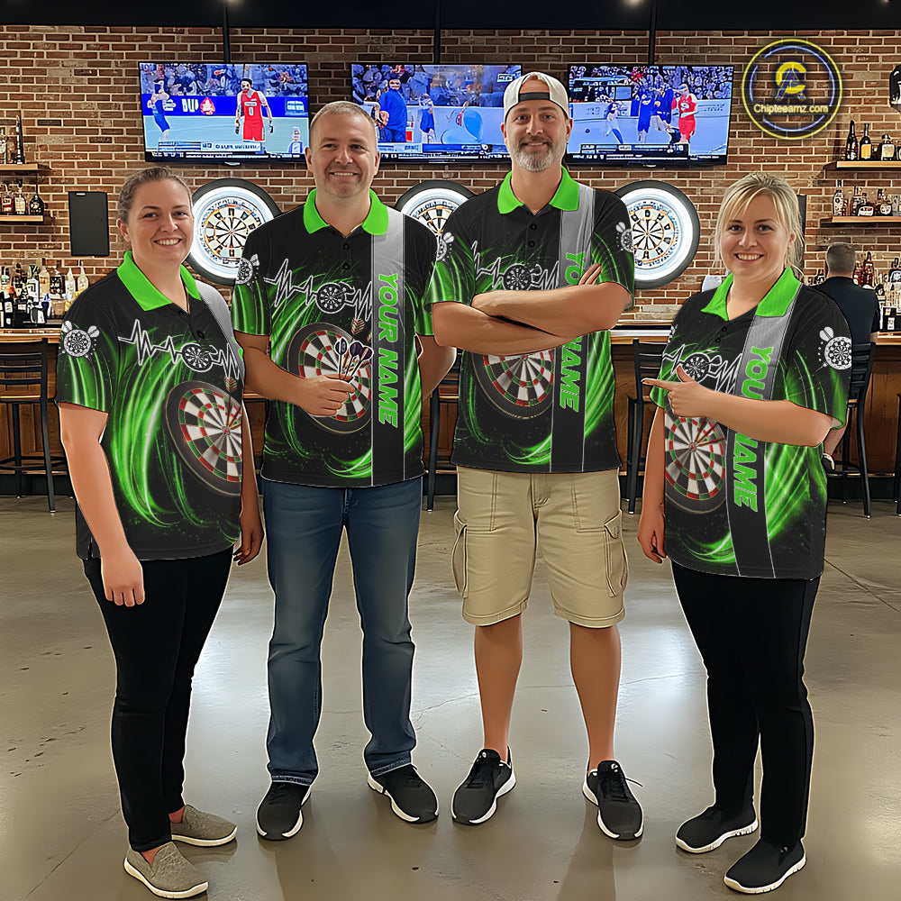 Personalized Green Swirl Heartbeat Darts Shirt For Men Custom Darts Jersey Team Polo & 1/4 Zip TDM6214