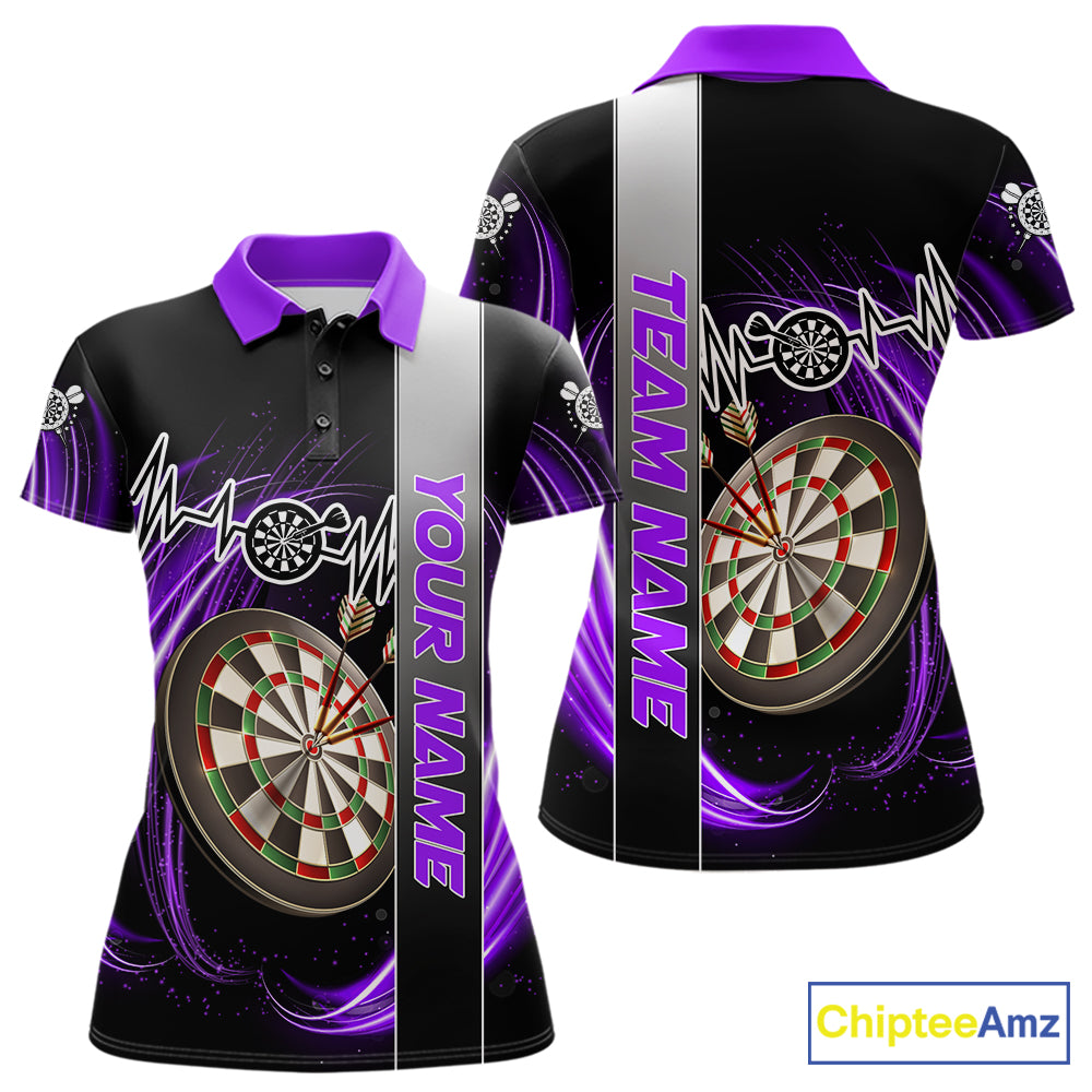 Personalized Purple Swirl Heartbeat Darts Shirt For Women Custom Darts Jersey Team Polo & 1/4 Zip TDM6215