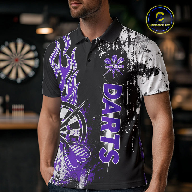 Personalized Purple Grunge Mens Dart Shirts Custom Dart Jerseys Team Polo & 1/4 Zip, Darts Uniform TDM5120