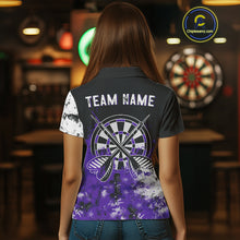 Load image into Gallery viewer, Personalized Purple Grunge Womens Dart Shirts Custom Dart Jerseys Team Polo &amp; 1/4 Zip, Darts Uniform TDM5120