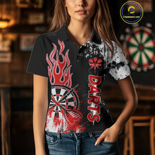 Load image into Gallery viewer, Personalized Red Grunge Womens Dart Shirts Custom Dart Jerseys Team Polo &amp; 1/4 Zip, Darts Uniform TDM5121