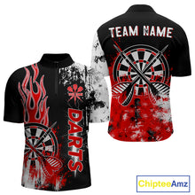 Load image into Gallery viewer, Personalized Red Grunge Mens Dart Shirts Custom Dart Jerseys Team Polo &amp; 1/4 Zip, Darts Uniform TDM5121