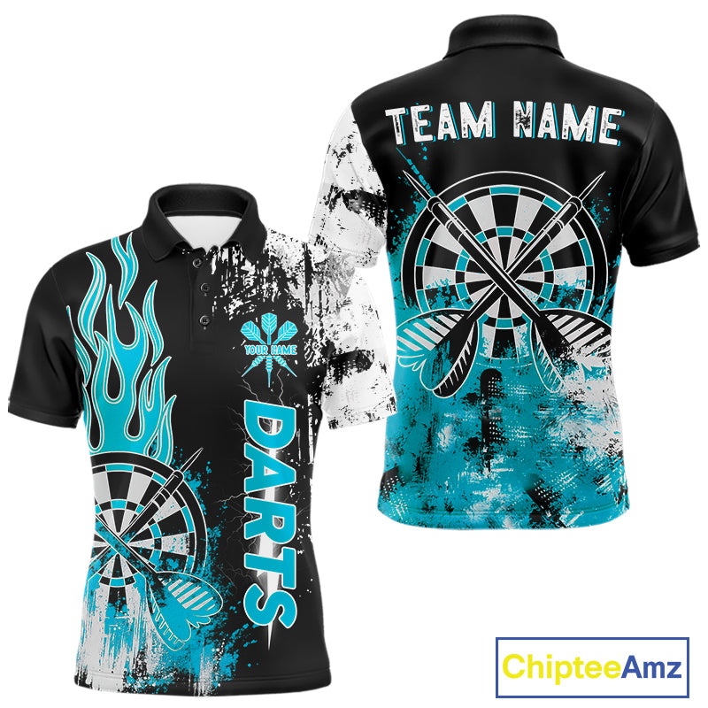 Personalized Blue Grunge Mens Dart Shirts Custom Dart Jerseys Team Polo & 1/4 Zip, Darts Uniform TDM5122