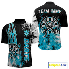 Load image into Gallery viewer, Personalized Blue Grunge Mens Dart Shirts Custom Dart Jerseys Team Polo &amp; 1/4 Zip, Darts Uniform TDM5122