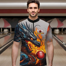 Load image into Gallery viewer, Personalized Dragon And Fire Bowling Shirts Polo &amp; 1/4 Zip For Men, Dragon Bowling Team Jerseys TDM3659